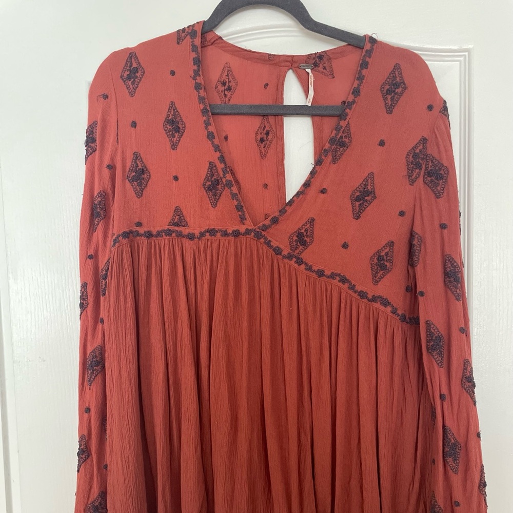 Free people loose long sleeve dress with navy detailing